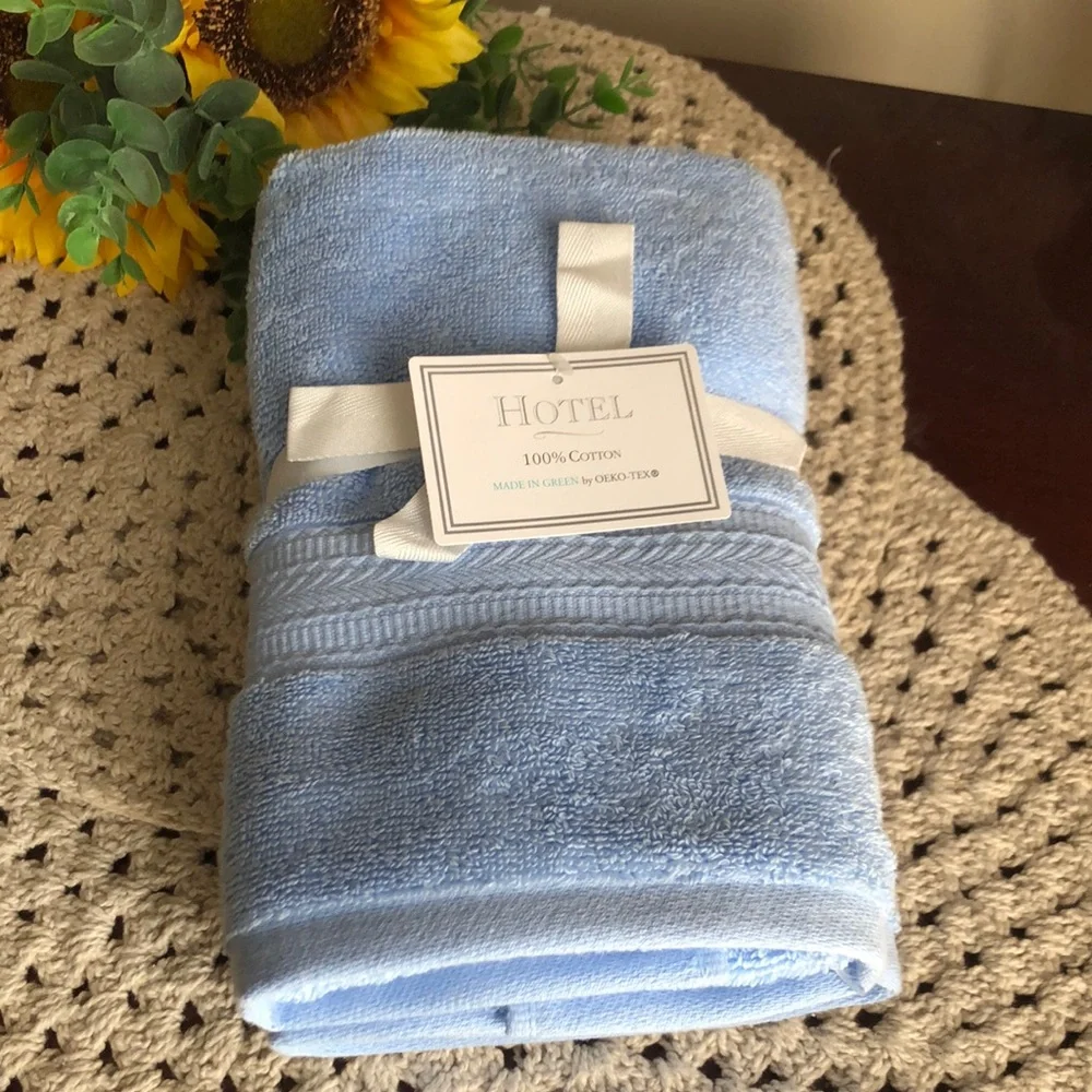 Hotel Bath Blue Cotton Hand Towels